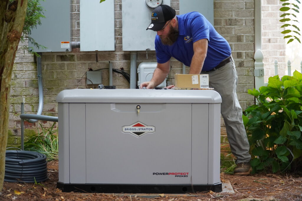 Chamberlain technician inspecting a generator in Durham.